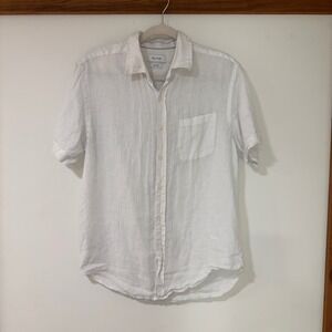Porter & Ash 100% Linen Shirt Mens Large White Short Sleeve Button Down Coastal